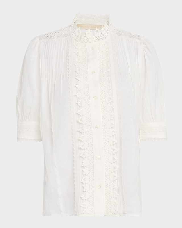 Pintuck Lace-Trim Blouse